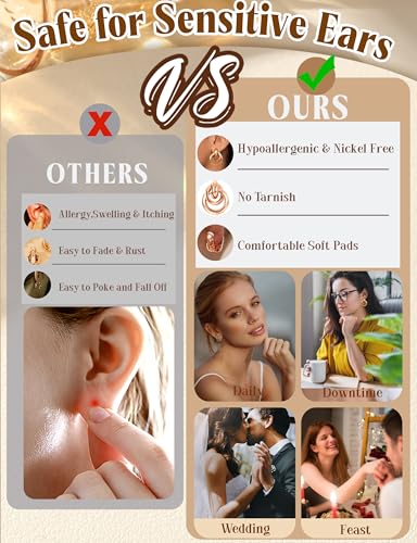 ORAZIO 4Pairs Clip On Earrings for Women Gold Silver Clip On Hoop Earrings Chunky Teardrop Clip Earrings Twist Round Clip On Stud Earrings No Piercing Fake Earrings Set - color: Rose Gold