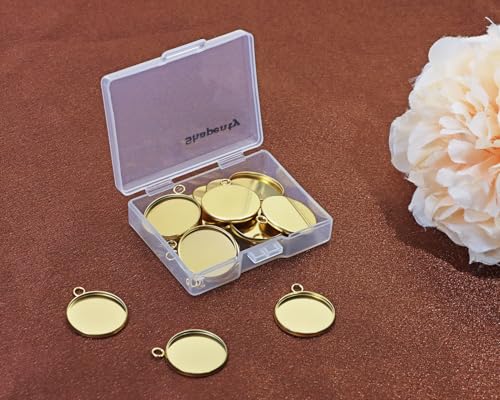 Shapenty Gold Stainless Steel Round Bezel Blanks Pendant Trays for Earrings Bracelet Necklace Keychain DIY Craft Resin Glass Cabochon Jewelry Making Projects Christmas Gift Hanging Charms, 20PCS - size: 18mm