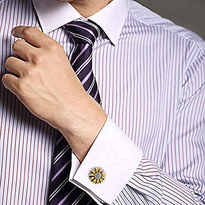 Yoursfs Novelty Sunflower/Love Knot/Architect Cufflinks for Men Funny Stainless Steel Cufflinks Personalized Cuff links Wedding Gift Fashion Jewelry - style: Colorful Sunflower Cufflinks