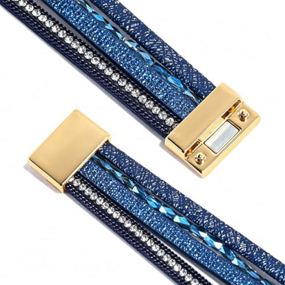 Wrapped Bracelets for Women,Leather Boho Bracelets for Women - color: Beads-NavyBlue