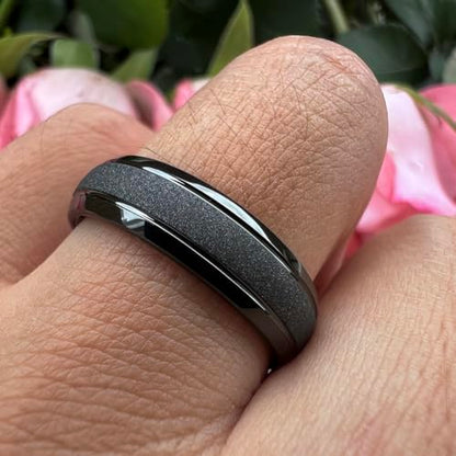 TUTISS 6mm 8mm Black/Gold/Rose Gold/White Tungsten Rings for Men Women Fashion Engagement Wedding Bands Sandblasted Finish I Love You Engraved Comfort Fit - color: 6mm Black Tungsten
