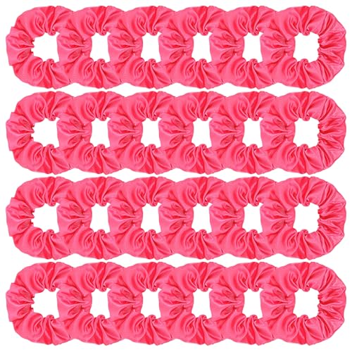 Jaciya Satin Scrunchies for Women Hot Pink Hair Scrunchies Elastic Hair Tie | 24 Pack Elastic Hair Ties for Ponytails and Buns - color: Hot Pink