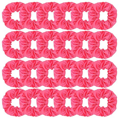 Jaciya Satin Scrunchies for Women Hot Pink Hair Scrunchies Elastic Hair Tie | 24 Pack Elastic Hair Ties for Ponytails and Buns - color: Hot Pink