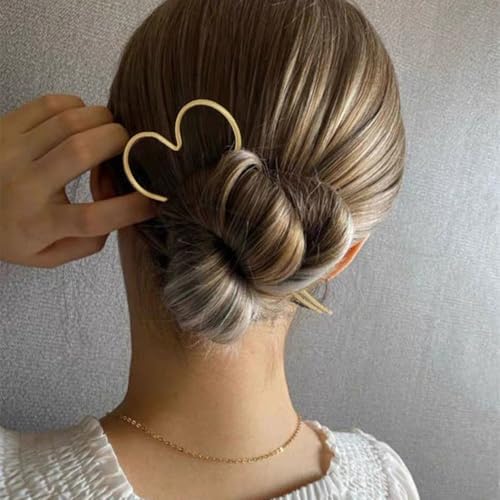 Retro Hair Pins, U-Shaped Hair Sticks, Heart Styling Hair Forks - Simple Metal Heart and Star Design Hairpins for Women and Girls 2Pack