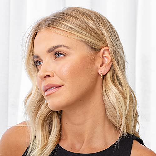 PAVOI 14K Gold Plated Chunky Huggies Earrings for Women - 925 Sterling Silver Posts Small Gold Huggie Hoop Earrings - Ultra Thick Hoops Trendy Jewelry - style: Hammered