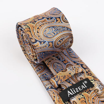 Alizeal Mens Gradient Paisley Necktie and Pocket Square Set | Elegant Design Perfect for Weddings Banquets Business Formal Events - color: 143-yellow Orange+blue