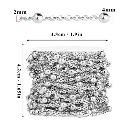 33FT 2mm Stainless Steel Satellite Bead Chains Roll Bulk for Jewelry Making | 304 Stainless Steel Ball Beaded Cable Link Chains Spool for Necklace DIY Craft - color: Stainless Steel Big Beads Satellite Cable Chain