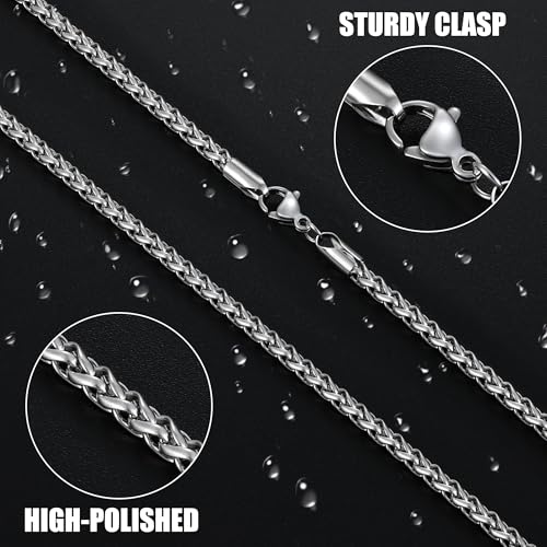 Fiusem Wheat Chains for Men and Women, Silver Tone/Black/14K Gold Plated | 2/2.5/3/4/5mm Stainless Steel Necklace Chain, Mens Necklace Jewelry Gift 16-28 Inch - size: 20 Inches, style: Silver 3.1MM