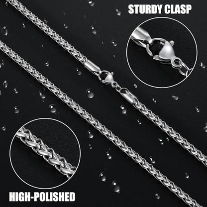 Fiusem Wheat Chains for Men and Women, Silver Tone/Black/14K Gold Plated | 2/2.5/3/4/5mm Stainless Steel Necklace Chain, Mens Necklace Jewelry Gift 16-28 Inch - size: 20 Inches, style: Silver 3.1MM