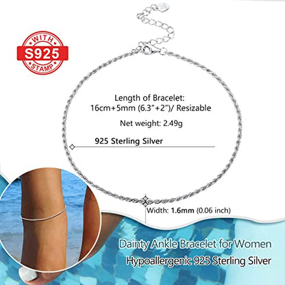 PROSILVER 925 Sterling Silver Ankle Bracelets For Women, Stylish Chain Anklets, Summer Beach Jewelry, 8.6-10.6 Inch Adjustable, Come with Box - style: 05 Twisted Rope Anklet-1.6mm