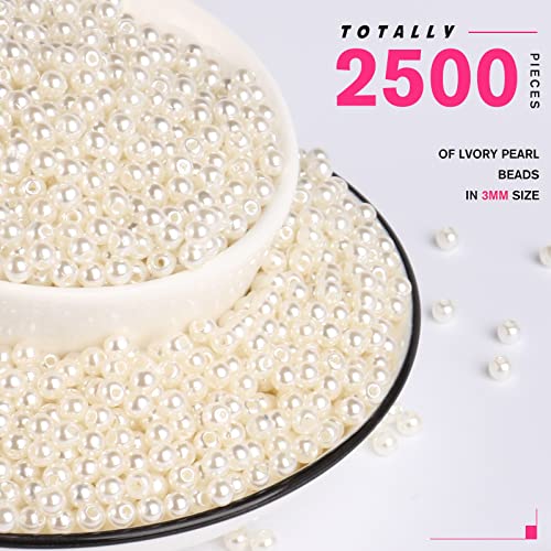 2500PCS Pearl Beads for Jewelry Making 3mm Small Seed Beads Bulk | Round Faux Pearls Beads with Holes for Bracelet Necklace Earrings Crafting - color: Ivory