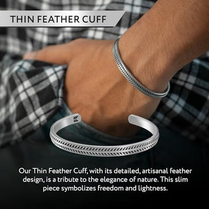 Cuff Bracelet for Men Premium Stainless Steel Mens Bangle Bracelets Silver Cuff Bracelet Waterproof & Non-Tarnish Minimal Western Bracelet - color: Feather Bone, size: Medium