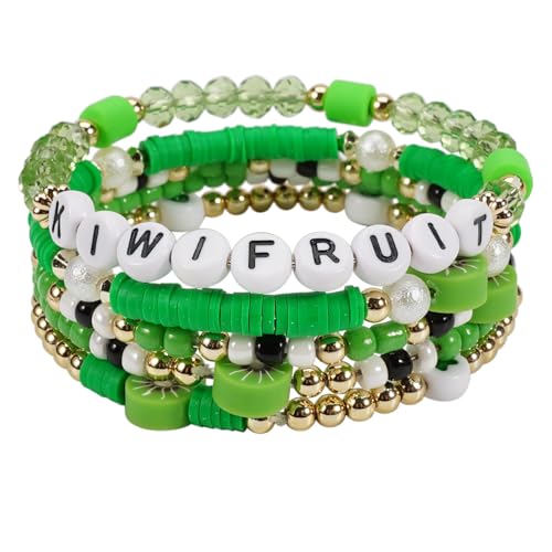 Twinfree Bohemian Cute Fruit Banana Cherry Strawberry Pineapple Mango Polymer Clay Beaded Stackable Stretch Bracelets - color: color 27