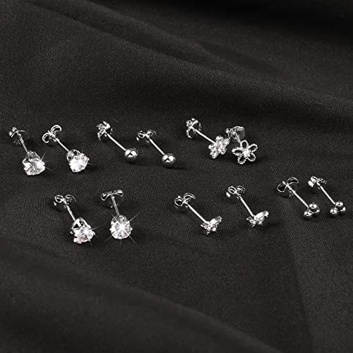 KISSPAT 6 Pairs Small Gold Stud Earrings Set for Women Hypoallergenic Silver post Tiny Stud Earrings Multiple Pack - color: D