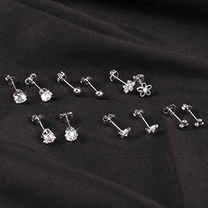 KISSPAT 6 Pairs Small Gold Stud Earrings Set for Women Hypoallergenic Silver post Tiny Stud Earrings Multiple Pack - color: D
