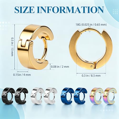 Stainless Steel Mens Womens Hoop Earrings Piercings Huggie Hypoallergenic - color: 5 Pair