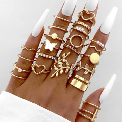 FUTIMELY Boho Retro Stackable Rings Sets for Women Knuckle Joint Finger Knuckle Nail Ring Sets Moon Stars Stack Preppy Statement Rings Cute Trendy Stuff Jewelry - style: F-6