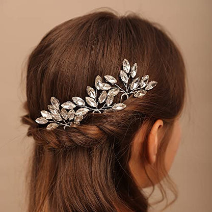 Teyglen 3pcs Bridal Crystal Hair Pins Rhinestones Hair Pieces Simple Crystal Wedding Hair Accessories Handmade Hair Pins for Women Bride (Blue) - color: Blue