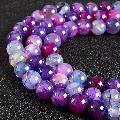 100pcs 8mm Purple Dragon Vein Agate Beads Natural Gemstone Beads Round Loose Beads for Crafting and Jewelry Making - color: Purple Dragon Vein Agate, size: 8mm