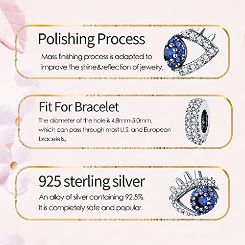 LNQOBU 925 Sterling Silver Charms for Bracelets Necklaces,5A Cubic Zirconias Evil Eye Dangle Beads Charms Jewelry Gift for Women (With one Spacer Beads Charms) - style: E-Evil eye Charm