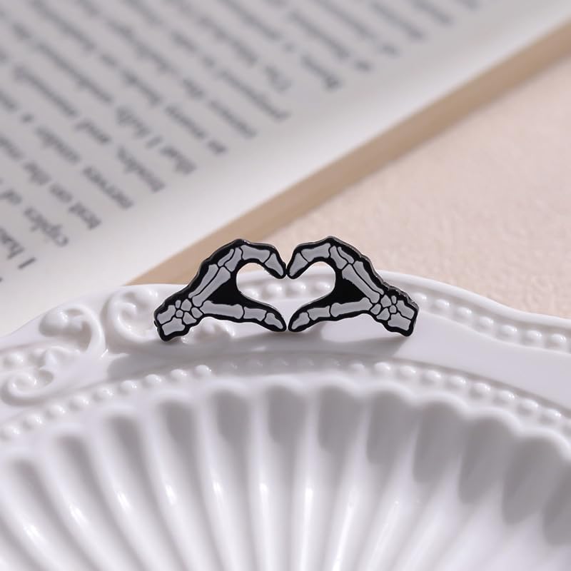 ROFARSO Love Heart Gesture Enamel Lapel Pin Set Skeleton Pin, Halloween Accessory for Backpacks Clothing Bags Hats Shirts