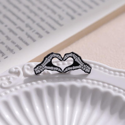 ROFARSO Love Heart Gesture Enamel Lapel Pin Set Skeleton Pin, Halloween Accessory for Backpacks Clothing Bags Hats Shirts