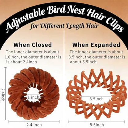 6Pcs Birds Nest Hair Clip Set for Women, Velvet Bird Nest Hair Clip Expandable Ponytail Holder, Lazy Bun Maker Hair Clips, Non Slip Bird Nest Plate Hairpins for Thick Thin Hair - color: 6 Multicolor