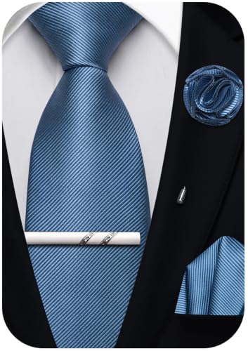 Solid Color Tie and Pocket Square with Tie Clip Lapel Pin Silk Formal Necktie Set Wedding Formal - color: Peacock Blue
