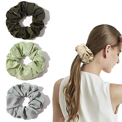 Silk Satin Scrunchies Women Hair Ties - Ivyu Big Scrunchy Ponytail Holder No Crease Hair Bands Soft Elastic No Hurt Your Hair for Vsco Girl Women Gray Dark Green Light Green Beige - color: Gray Dark Green Light Green Beige