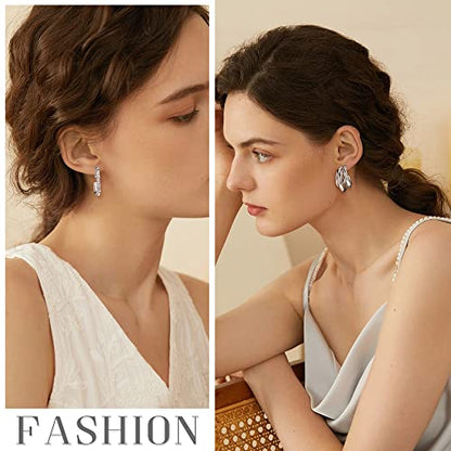 Gold Clip on Earrings for Women 14K Gold Plated Chunky Clip on Hoop Earrings 9 Pairs No Piercing Fake Earrings Set - color: Silver Tone