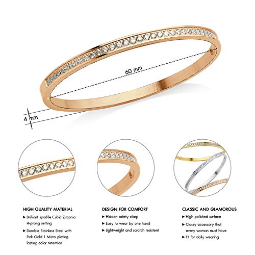 555Jewelry Womens Stainless Steel Fashion Cuff Hinged Lock Bangle Bracelet - color: Pink Rose Gold