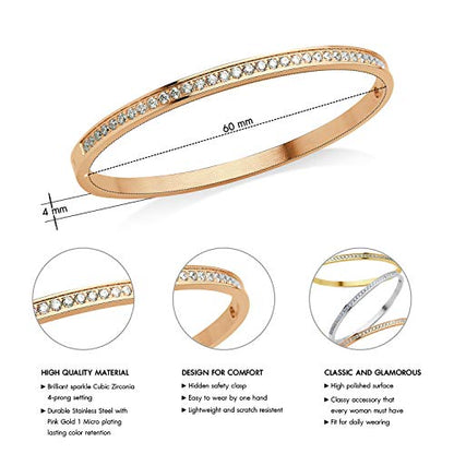 555Jewelry Womens Stainless Steel Fashion Cuff Hinged Lock Bangle Bracelet - color: Pink Rose Gold