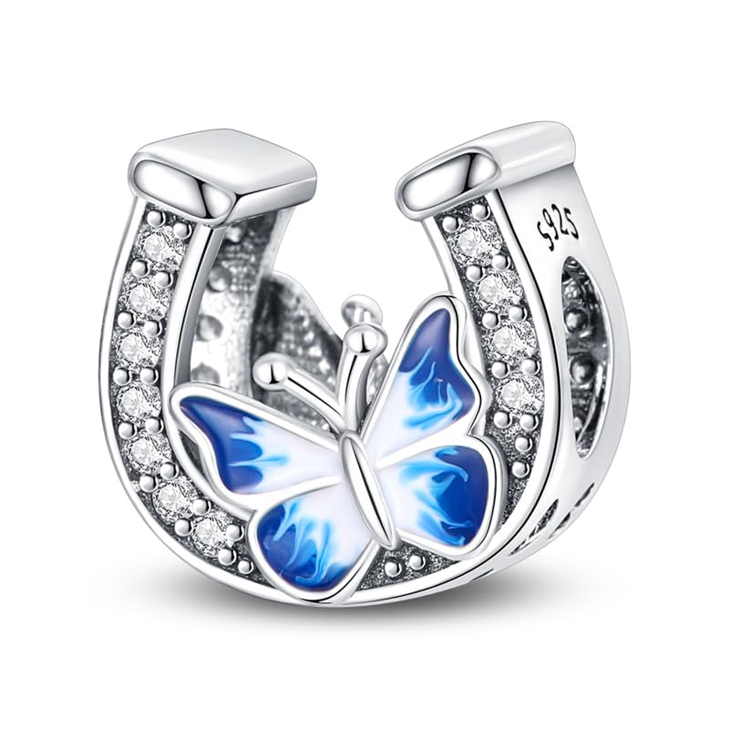 925 Sterling Silver Charms for Bracelets and Necklaces Beads Charms Jewelry Gift for Women - color: Horseshoe Butterfly Pendant