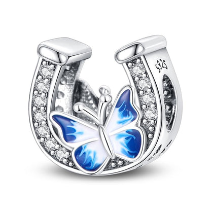 925 Sterling Silver Charms for Bracelets and Necklaces Beads Charms Jewelry Gift for Women - color: Horseshoe Butterfly Pendant