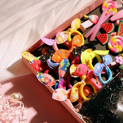 YANRONG Hair Accessories Set (1189PCS) - Candy Colors Eco-friendly Nylon Hair Ties, Disposable Rubber Bands, Hair Bands, and Hair Clips for Women and Girls - Pink - color: Pink