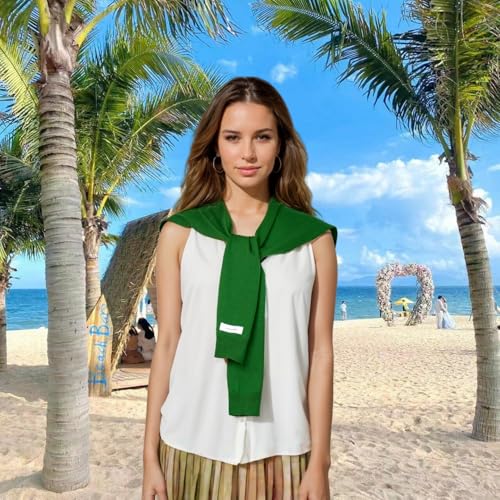 WaJuemy Women's Sweater Shawl Wraps Sleeves Knitted Collar Sweater Scarf Top Casual Lightweight Shoulder Cape Accessories - color: 08 Green X
