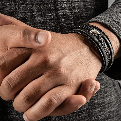 SERASAR Premium Leather Bracelet Men | Stainless Steel Magnetic Clasp | Three Colors | Jewelry Box Included - color: Silver, size: 20cm, style: Flake