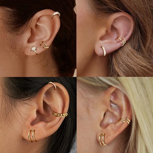 9Pcs Ear Cuff 14K Gold Plated Cuff Earrings Gold Ear Cuffs Non Pierced | Fake Conch Cartilage Earrings Ear-Clips Minimalist Non Piercing Delicate Clip-on Ear Cuffs Stackable Set - style: B-12pcs-Gold
