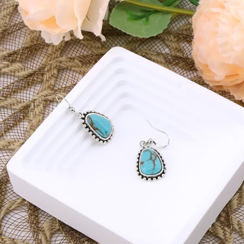 Turquoise Earrings for Women,Small Dangle Earrings,Boho Turquoise Earring with Teardrop Dangle Western Accessories - color: Silver