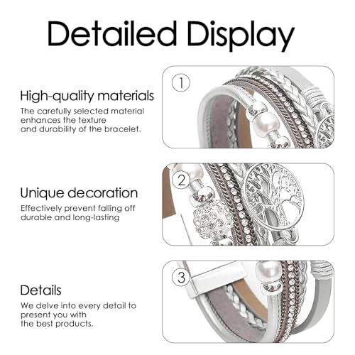 Leather Wrap Bracelets for Women, Boho Leopard Multi-Layer Crystal Beads Cuff Jewelry - color: J-Warp-046