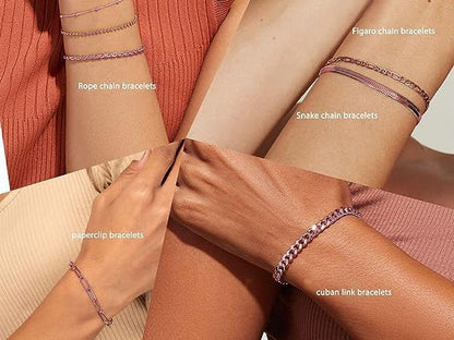 Gold Bracelets Set for Women Non Tarnish Trendy,14K Gold Plated Dainty Stackable Paperclip Cuban Link Chain Bracelets, Simple Cute Cuff Bracelets Jewelry Set Adjustable 7"+2" - color: Rose Gold