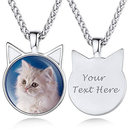 Custom4U Personalized Photo Necklace - Custom Heart/Oval/Round Charm Necklaces with Picture + Chain Adjustable - Stainless Steel/Acrylic Pendant Memorial Jewelry Christmas Gifts for Women - color: A-Silver Color