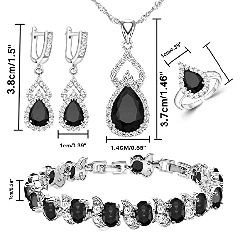 LMXXVJ Women Jewelry Set Platinum Plated Necklace Open Ring Earrings Bracelet Set,Birthday/Anniversary Mother’s Day Jewelry Gifts for Mom/Wife/Sister/Best Friend - color: Black
