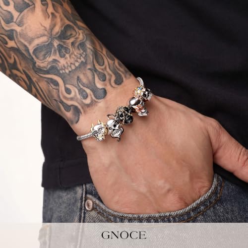 GNOCE Stainless Steel Snake Chain Charm Bracelet W/Safety Gift for Women - color: 7.9 in