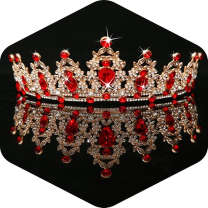Kamirola - Queen Crown and Tiaras Princess Crown for Women Crystal Headbands for Bridal, Princess for Wedding and Party - color: Gold Red