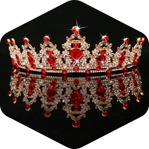 Kamirola - Queen Crown and Tiaras Princess Crown for Women Crystal Headbands for Bridal, Princess for Wedding and Party - color: Gold Red