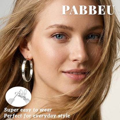 5MM Wide 925 Sterling Silver Post Hoop Earrings Hypoallergenic Lightweight | Sparkly 14K Gold Plated Large Rhinestone Hoop Earrings Big Cubic Zirconia Earring Hoops for Sensitive Ears 30/40/50/60/70MM - color: 70mm Silver