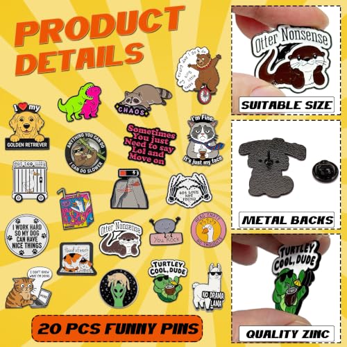 Sowpopy 20 Pcs Funny Enamel Pins Bulk, Cute Backpack Pins Cool Fun Badge Lapel Pins for Backpacks, Hats, Bags, Adults