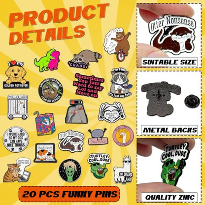 Sowpopy 20 Pcs Funny Enamel Pins Bulk, Cute Backpack Pins Cool Fun Badge Lapel Pins for Backpacks, Hats, Bags, Adults