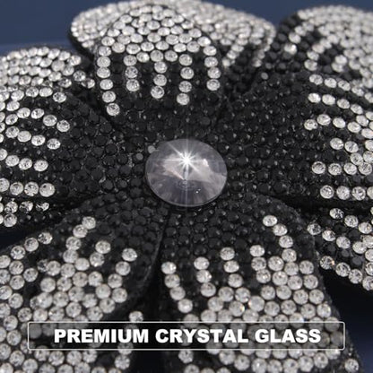 3.74 Inches Rhinestone Camellia Flower Brooch Pins & Hair Clips for Women Elegant Created Crystal Lapel Pin Brooches Wedding Party - color: Black & White